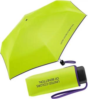 United Colors of Benetton Taschenregenschirm Ultra Mini Flat HW 2024 - kiwi colada, leuchtende Modefarben mit kontrastreichem Saum