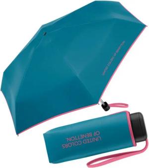 United Colors of Benetton Taschenregenschirm Ultra Mini Flat HW 2024 - algiers blue, leuchtende Modefarben mit kontrastreichem Saum