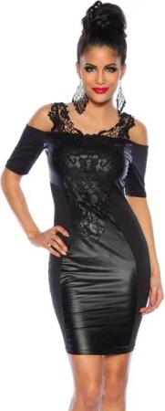 Atixo Abendkleid Etuikleid mit Spitze und Wetlook Abendkleid Club Cocktail Minikleid