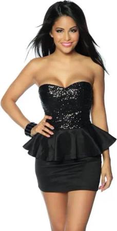 Atixo Abendkleid Bandeau-Minikleid mit Schößchen Pailletten-Kleid Cocktail Abendkleid