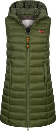 Geographical Norway Steppweste Damen Stepp weste Kapuze Übergangs Herbst Frühling Windbreaker Lang