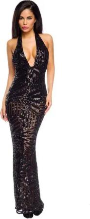 Atixo Abendkleid Neckholder-Abendkleid mit Pailletten Maxikleid langes Partykleid