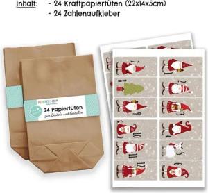PAPIERDRACHEN befüllbarer Adventskalender WICHTEL ~ SANTA mit 24 Kraftpapiertüten und Aufklebern