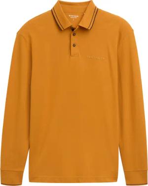 TOM TAILOR Herren Langarm Poloshirt mit Logo Print, braun, Uni, Gr. S