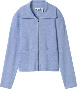 TOM TAILOR Damen Cardigan mit Kragen, blau, Uni, Gr. L