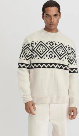hessnatur Herren Pullover Jacquard aus Schurwolle - natur - Größe 56