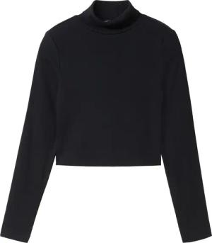 TOM TAILOR Mädchen Cropped Langarmshirt mit Rollkragen, schwarz, Uni, Gr. 152
