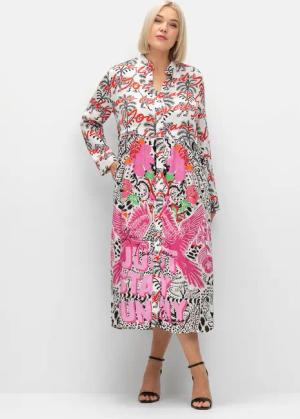 Sheego Maxikleid im Mustermix, mit Manschettenärmeln, weiß gemustert, Gr.48