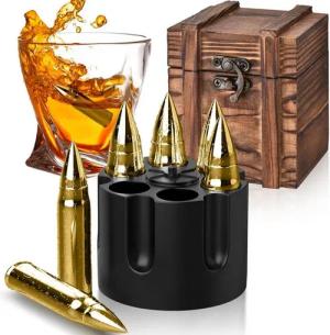LuxusKollektion Cocktail-Set Whiskey Steine Geschenkset für Männer Goldene Patronen und Whiskeyglas