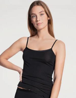 CALIDA True Confidence Spaghetti-Top aus Wolle-Seidefür Damen, M, Schwarz, Ein Tagtraum aus wärmender Wolle und wertvoller Seide