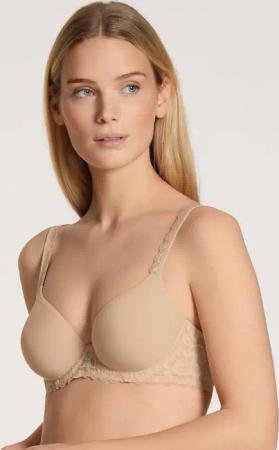 CALIDA Natural Comfort Lace Spacer-BH mit Bügel, Komfort Rückenfür Damen, 80D, Beige, Beste Baumwolle, zarte Spitze, kompromissloser Komfort