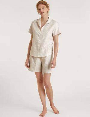 CALIDA Linen Nights Kurz-Pyjama, durchgeknöpftfür Damen, L, Beige, Zum Träumen und Wohlfühlen