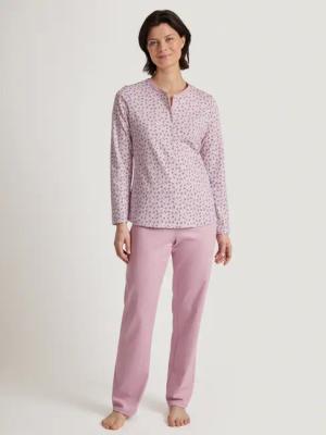 CALIDA Midnight Flowers Pyjama, langfür Damen, L, Violett, 100% wärmende Baumwolle in floralem Print