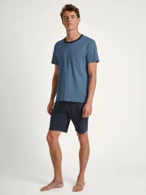 CALIDA Relax Essentials Kurz-Pyjamafür Herren, XL, Blau, Basic aus reiner Bio-Baumwolle