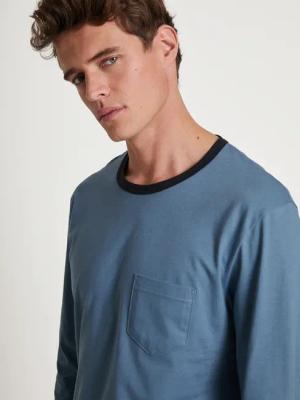 CALIDA Relax Essentials Bündchen-Pyjamafür Herren, XL, Blau, Basic aus reiner Bio-Baumwolle