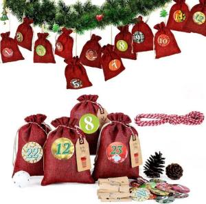 LuxusKollektion befüllbarer Adventskalender Adventskalender Kette Weihnachten Jute-säckchen DIY Rot 10 x 14 cm