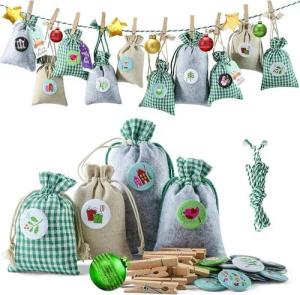 LuxusKollektion befüllbarer Adventskalender Adventskalender zum Befüllen Stoffsäckchen 24 DIY Buttons