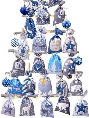 LuxusKollektion befüllbarer Adventskalender Adventskalender DIY-Set Blau Grau 24 Stoffbeutel zum Befüllen