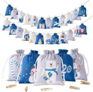 LuxusKollektion befüllbarer Adventskalender Adventskalender zum Befüllen 24 Stoffsäckchen 13x16cm