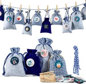 LuxusKollektion befüllbarer Adventskalender Adventskalender Kette Stoffsäckchen Selbstbefüllen 24 Geschenksäckchen