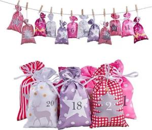 LuxusKollektion befüllbarer Adventskalender Adventskalender Groß DIY 24 Stoffbeutel Kette zum Basteln 12x21cm
