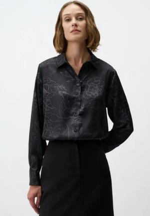 Jimmy Key Shirtbluse Blumen Gemustert Langärmlig Satin Hemd