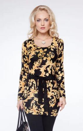 Passioni Stricktunika in Schwarz mit goldenem Ziermotivdruck und elegantem Strassgürtel
