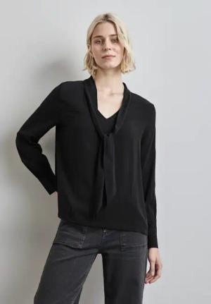 Street One Frauen Bluse mit Schleife in Schwarz, Gr: 42