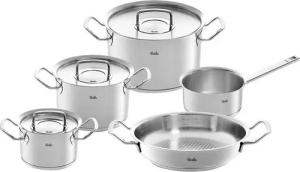 Fissler Topf-Set ORIGINAL PROFI COLLECTION, mit Deckel, Edelstahl (5-tlg), Made in Germany, mit Schüttrand, Messskala, inkl. Servierpfanne