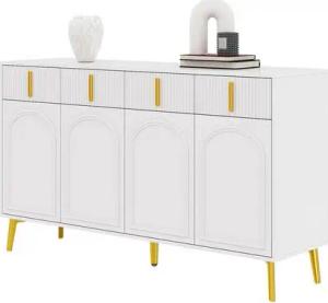REDOM Sideboard mit goldenen Griffen und Beine (Wohnzimmerschrank, Anrichte, Kommode, 1 St., 4 Türen, 4 Schubladen), mit herausnehmbarem Laminat