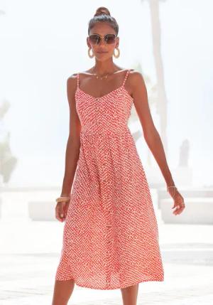 LASCANA Sommerkleid, aus Leinenmix, Midikleid, Strandkleid, Druckkleid