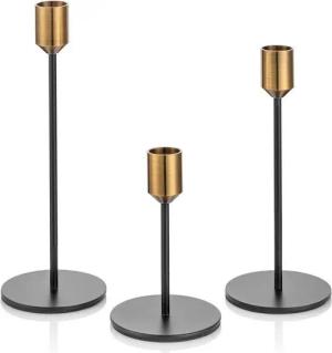 LuxusKollektion Kerzenständer Kerzenständer 3er-Set Gold Schwarz Metall Vintage Modern 24/20/14cm