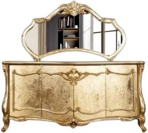 JVmoebel Anrichte Spiegel Kommode Garnitur Möbel Kommoden Anrichten Gold Gold (2 St), Made in Europa