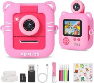 ZUEOKAI 3 Druckpapieren & 32GB Karte Kinderkamera (mit 180°-Drehobjektiv Silikonhülle, Geschenke für Mädchen und Jungen)