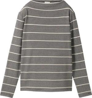 TOM TAILOR Damen Gestreifter Pullover, schwarz, Gestreift, Gr. XL