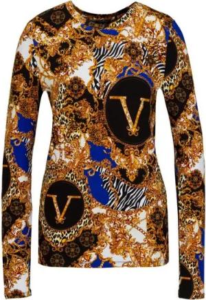 19V69 ITALIA Langarmshirt LETIZIA GOLD AOP Modisches Rundhalsshirt für Damen mit goldenen Akzenten