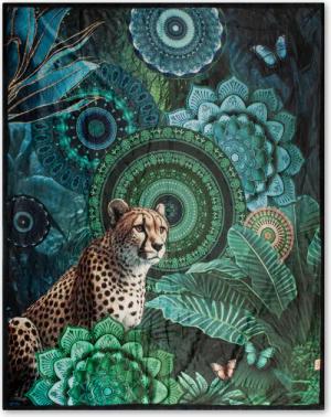 hip Plaid "Nyah", Weich, Kuscheldecke, 130x160 cm, Wendeoptik, Mandala, Leopard, Blau