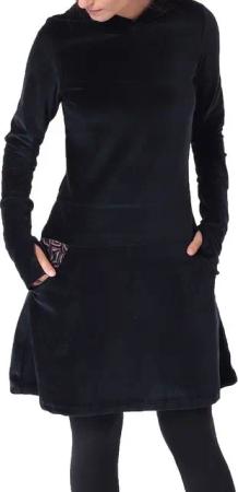PUREWONDER Samtkleid Kleid aus Samt mit Kapuze Winterkleid