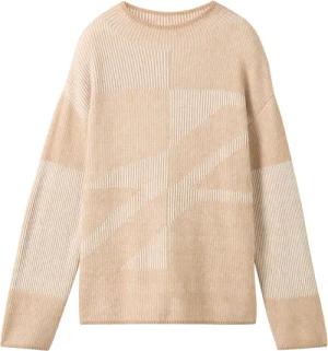 TOM TAILOR Damen Gemusterter Strickpullover, beige, Gemustert, Gr. XL