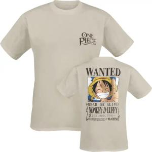 One Piece - Anime T-Shirt - Wanted - S bis XXL - Größe S - sand - Lizenzierter Fanartikel