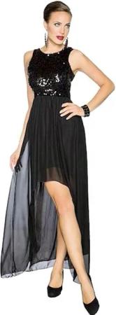 Atixo Abendkleid Maxikleid mit Pailletten langes Asymmetrisches Abendkleid Partykleid
