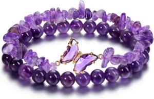 LuxusKollektion Edelstein Amethyst Wickelarmband Schmetterling Set Healing Armbänder
