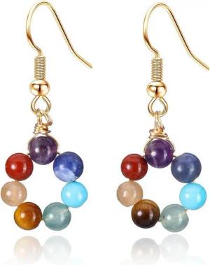 LuxusKollektion Edelstein Chakra Ohrringe bunte Steine Blume Ohrstecker Damen Healing Reiki