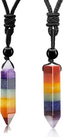 LuxusKollektion Edelstein Chakra Healing Kristall Halskette mit Hexagon Anhänger - 2 Stück