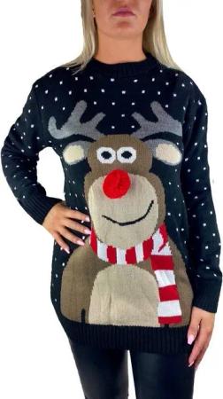 Worldclassca Weihnachtspullover Worldclassca Weihnachten Merry Christmas Sweater Damen Pullover Teenager Mädchen Pulli Weihnachtspullover Xmas Rudolph Rentier Rote Bommel Nase S-XXL
