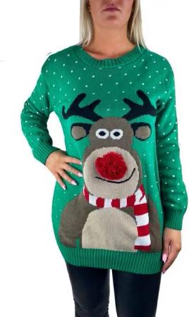 Worldclassca Weihnachtspullover Worldclassca Weihnachten Merry Christmas Sweater Damen Pullover Teenager Mädchen Pulli Weihnachtspullover Xmas Rudolph Rentier Rote Bommel Nase S-XXL
