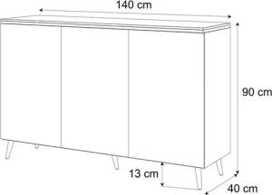 ALLHOUSE24 Kommode LAURA 140 cm Breite KASCHMIR Sideboard Dreitürige Kommode GOLD