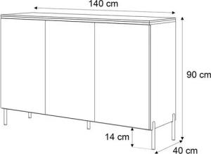 ALLHOUSE24 Kommode LAURA 140 cm Breite KASCHMIR Sideboard Dreitürige Kommode GOLD