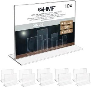 HMF Bilderrahmen 4692 Acryl Tischaufsteller gerade, für 1 Bilder (10 St), T-Ständer im DIN A6 Querformat, Glasklar