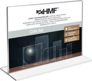 HMF Bilderrahmen 4692 Acryl Tischaufsteller gerade, für 1 Bilder (1 St), T-Ständer im DIN A6 Querformat, Glasklar